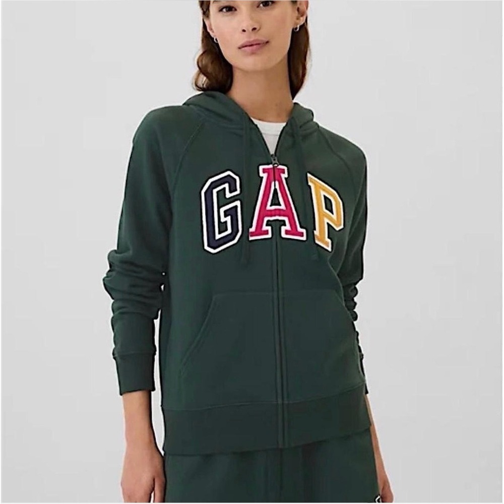 GAP Dark Green Zip-Up Hoodie Multicolor Spelled‎ Out Logo, XL